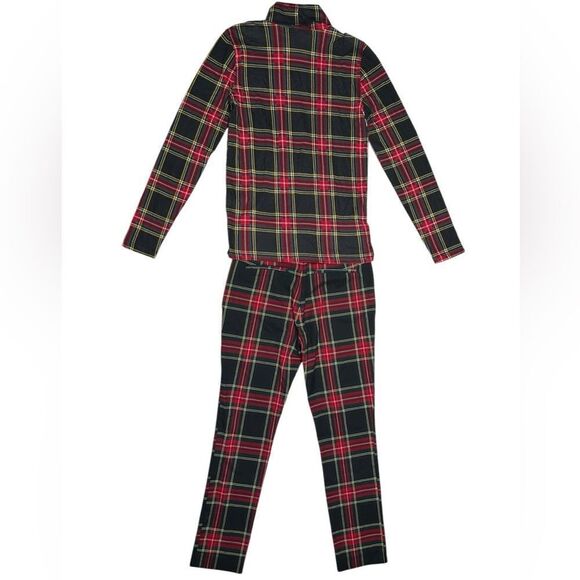 J. Crew & Zara Basics Red and Black Tartan Plaid Turtleneck Matching Ankle Pants - Picture 6 of 12